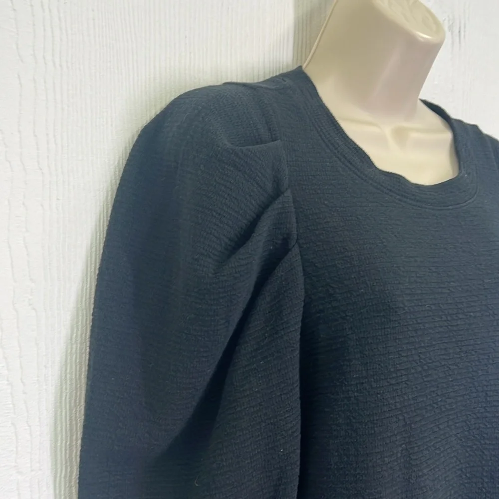 Madewell - Textured Button Puff Long Sleeve Black Crewneck Blouse Size Medium